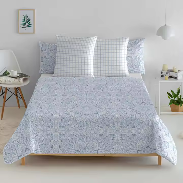 EL CABALLO - Sábana encimera 100% algodón 144 hilos azul RONDA. Varios tamaños disponibles. - 1