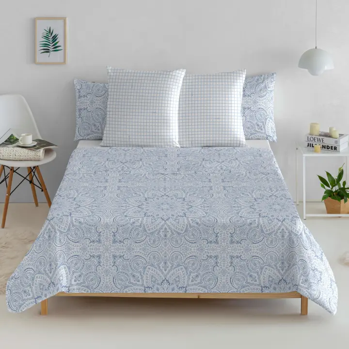 EL CABALLO - Sábana encimera 100% algodón 144 hilos azul RONDA. Varios tamaños disponibles. - 1