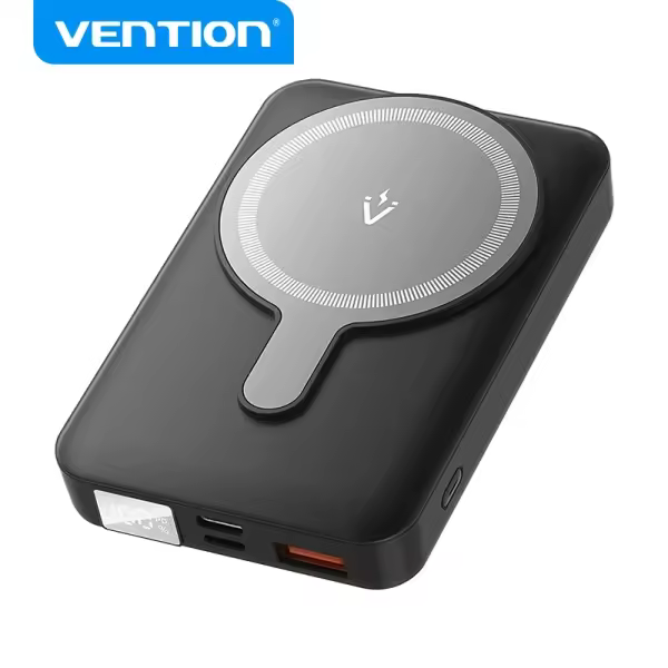 Vention powerbank inalambrico magnetico 10000 mah - pantalla led - carga rapida 22.5 w - usb-c/lightning/usb-a - color negro - 1