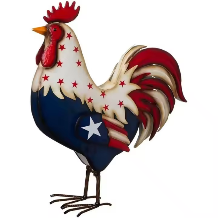 Estatua de gallo tropical de metal de 30 cm de alto para decoración de jardín, interior y exterior, con forma de pollo, escultura de metal para patio, cocina y jardín (1 unidad) - 1