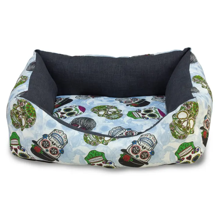 Cama cuadrada Calaveras a go-go 60 cm - Ayuda al descanso de tu perro - Accesorios para mascotas - 1