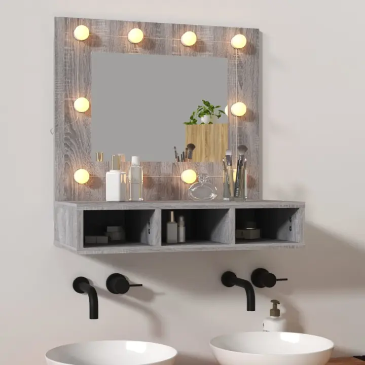 vidaXL Mueble con espejo y LED color gris Sonoma 60x31,5x62 cm - 1