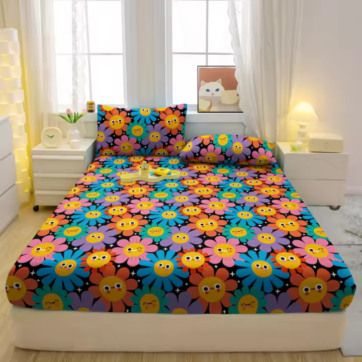 Sábana Fitted Moderna Y Sencilla Con Estampado De Plantas Y Flores Mate Para Dormitorio Cubierta De Cama De Poliéster 100% Excluye Fundas De Almohada - 1