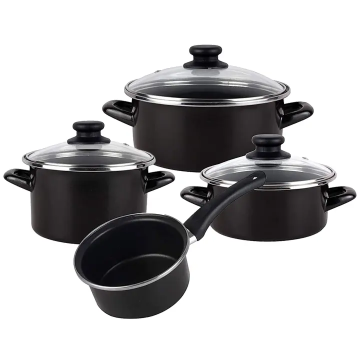 Magefesa Kenia Negra - Batería de cocina 7 piezas, acero vitrificado exterior negro, antiadherente bicapa reforzado - 1