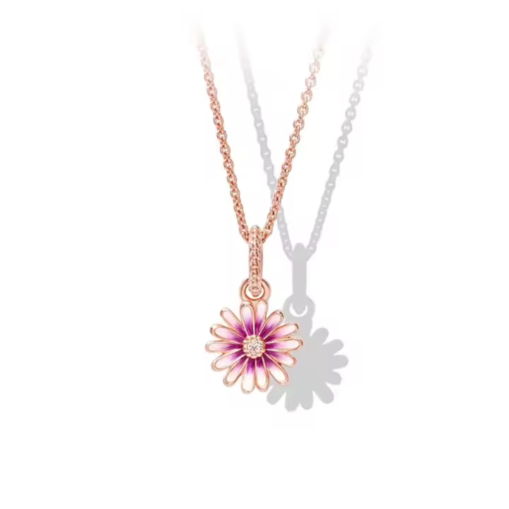PANDORA Collar de margaritas rosas, exquisito regalo para parejas, 520, regalo de San Valentín para novia, 45 cm - 1