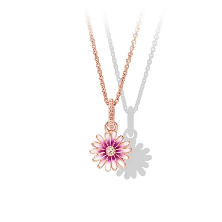 PANDORA Collar de margaritas rosas, exquisito regalo para parejas, 520, regalo de San Valentín para novia, 45 cm - 1