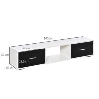 HOMCOM Mueble de TV para Televisores de hasta 60" Mesa para TV de Salón Estilo Moderno con 2 Cajones y Compartimento Abierto 140x30x32 cm Blanco y Negro - details 2