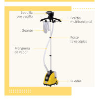 HOMCOM Plancha de Vapor con Depósito de 1,4 L y Temperatura Ajustable a 11 Niveles tipo Centro de Planchado Vertical 1800W 26x21,5x146 cm Amarillo - details 1