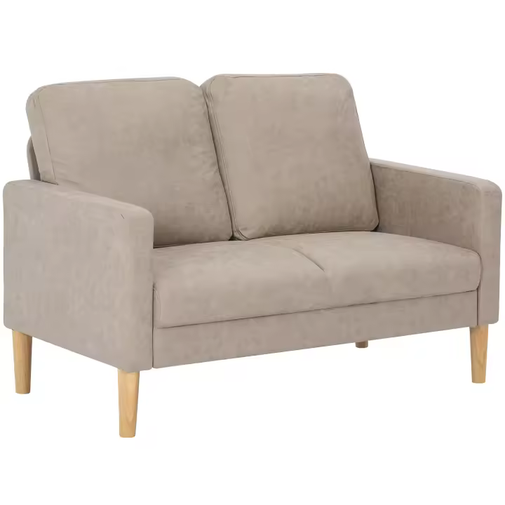 HOMCOM Sofá de 2 Plazas, Tapizado en Microfibra, Sofá Moderno con Patas de Madera, Reposabrazos, para Salón, Dormitorio, Oficina, Sala de Estar, 130x78x85 cm, Crema - 1