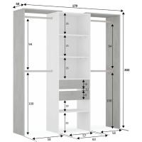 Meimon Armario vestidor con estantes, 2 cajones y 4 barras de colgar. Fabricado en tablero melaminizado tipo E1. Interior blanco, cajones en MDF con guías metálicas, estantes regulables, barras extraíbles de aluminio. Color cemento y blanco Artik - details 3