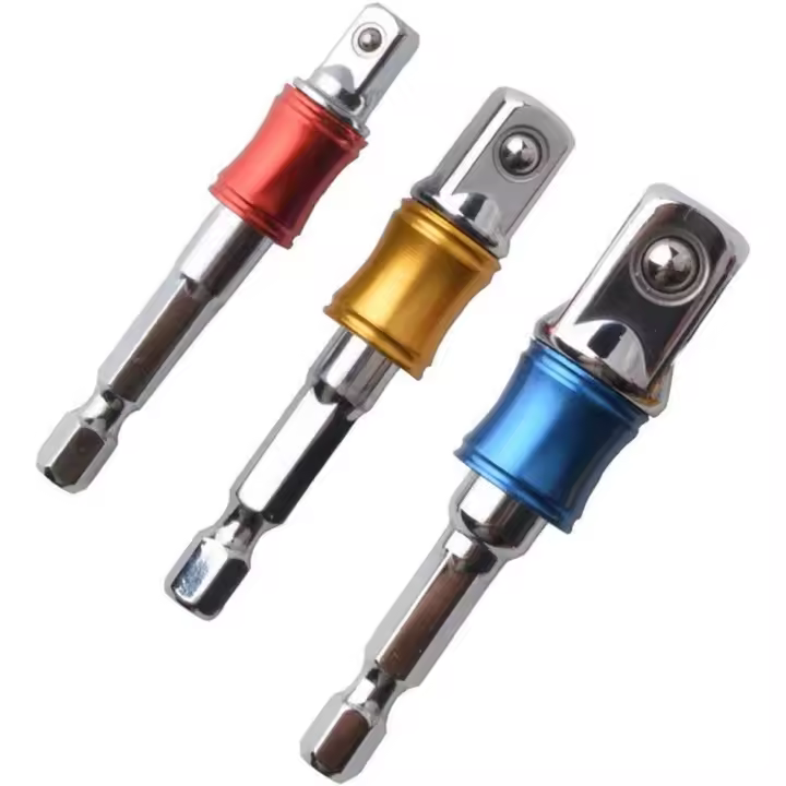 Adaptador de soporte de zócalo de 3 piezas para el controlador de taladro Juego de extensión de color de zócalo Vástago hexagonal Destornillador de perforación de alta velocidad 1/4 " - 65mm, 3/8" - 65mm y 1/2" - 73mm - 1