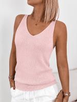 Chaleco De Punto Para Mujer Estilo Primavera/verano V-Neck Casual Versátil Sencillo Moda De Calle Color Sólido Chaleco De Suéter - details 16