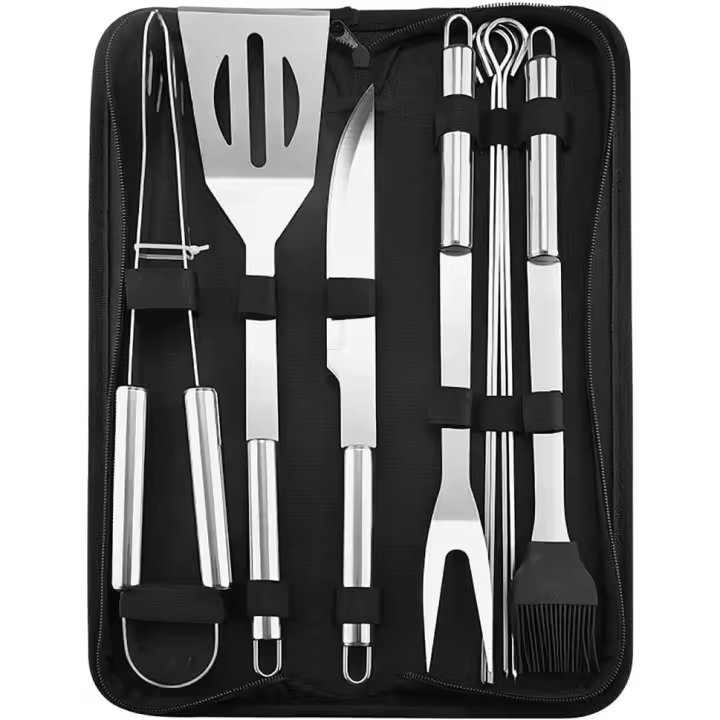 Juego de herramientas para barbacoa de PCS, accesorios para asar a la parrilla, kit de herramientas para barbacoa de acero inoxidable, utensilio para parrilla para hombres, mujeres y papás - 1