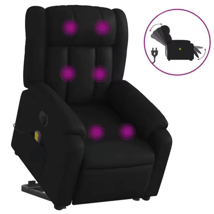 vidaXL Sillón de masaje elevable eléctrico cuero sintético Negro, Crema, Marrón Sillon Dormitorio Sillon Comodos Silla Relax Sillón Sofá - 1