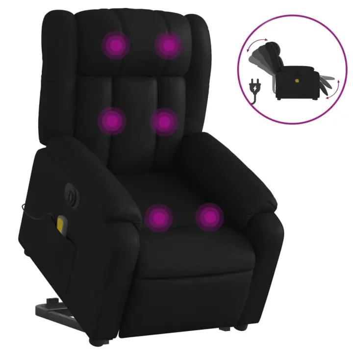 vidaXL Sillón de masaje elevable eléctrico cuero sintético Negro, Crema, Marrón Sillon Dormitorio Sillon Comodos Silla Relax Sillón Sofá - 1