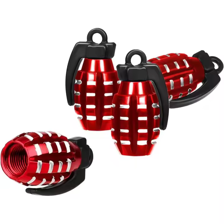4 paquetes de tapas de vástago de válvula, tapas de vástago de válvula de aluminio de estilo granada, tapas de neumáticos resistentes a prueba de aire para automóviles, SUV, camiones (rojo) - 1