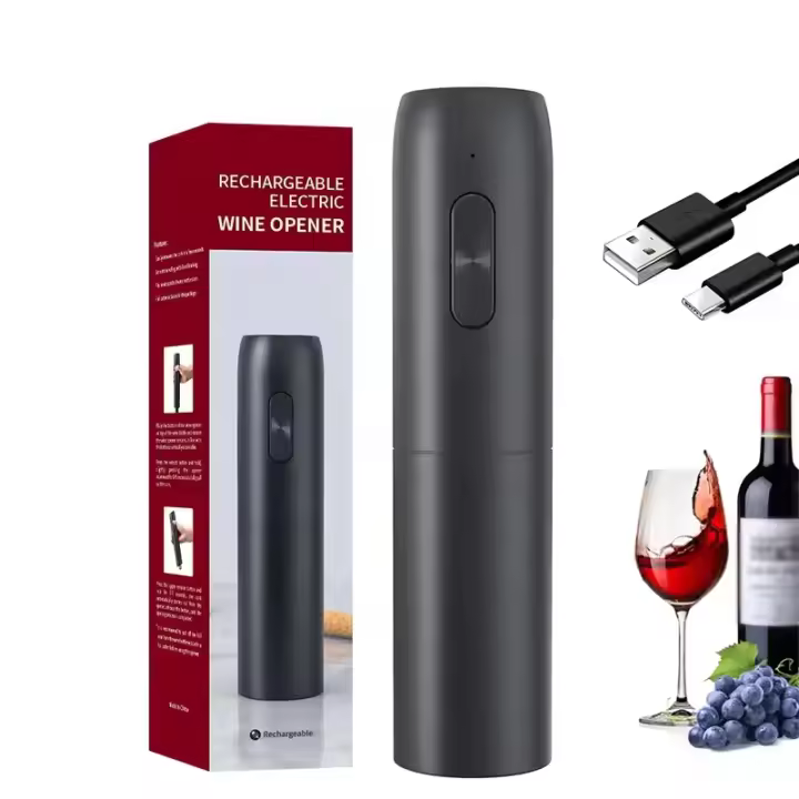 Juego De Abrevidrios Eléctrico 4-en-1 Recargable Automático Con Tapa Para Vino Y Rieles De Vino Acero Inoxidable Ecológico - 1