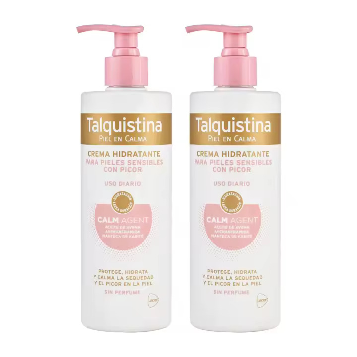 TALQUISTINA - Crema Hidratante Pack 2 x 400ml, para Pieles con Picor, Uso Diario, Hidratación de Larga Duración, Protege y Calma la Sequedad, Apta Pieles Sensibles - 1