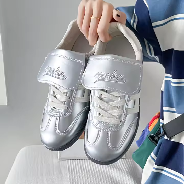 Zapatos De Entrenamiento Morales Nuevos En Plata Tenis Deportivos Casuales Con Punta Redonda Y Tirantes Delgados Para Mujer Cuero Vara Flats Chaussure Femme - 1