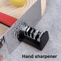 Afilador De Cuchillos Multifuncional De Mano De 4 Segmentos Para Cocina Con Piedra De Afilar Negra Sharpening Stone Afilador Rápido De Acero Inoxidable - details 2