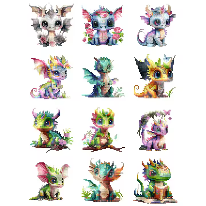 Huacan Nuevas Llegadas 12pcs Pintura De Diamante Dragón Mini Mosaico Animal Redondo Hecho a Mano Hobby Decoración De Pared - 1