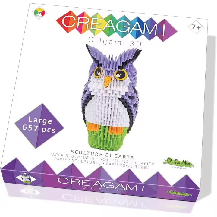 Creagami buho - Origami 3D de 501 piezas - A partir de 7 años - ideal para el desarrollo de las funciones cognitivas básicas y avanzadas - fortaleza la concentración en sus 4 variantes - Fabricado por Oxford y CreativaMente - 1