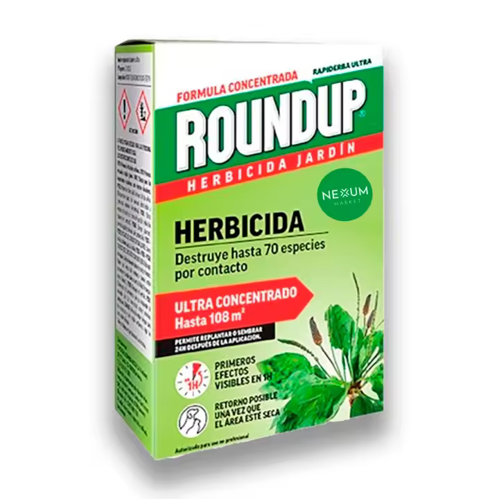 ROUNDUP Herbicida para todo tipo de malas hierbas que cubre hasta 108 m2 MUY EFECTIVO | Envase 250ml para diluir en 5 litros de Agua | Formula Concentrada capaz de eliminar hasta 70 especies de hierbas y musgo  | Efectos Visibles en 1 hora | Nexum+Market - 1