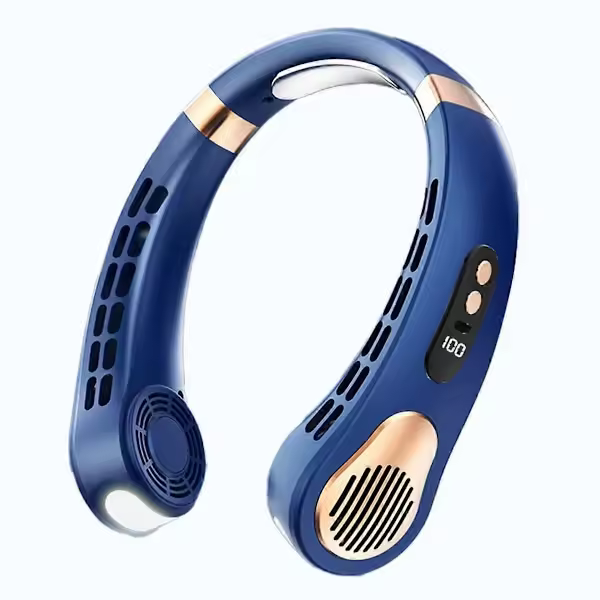 Mini ventilador portátil para Colgar en el cuello, sin Aspas, recargable por USB, color Azul - 1