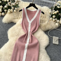 Vestido Largo Sin Mangas De Verano Para Mujer REALEFT V-neck Cintura Imperio Slim Alineado Hasta La Cintura De Poliéster - details 20