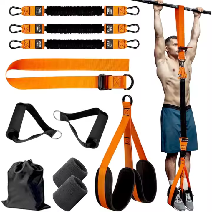 Juego de bandas de asistencia para dominadas, banda de entrenamiento de dominadas resistente para hombres y mujeres, peso/tamaño ajustable con reposapiés/rodillas de tela, entrenamiento de gimnasio en casa, banda de entrenamiento de fuerza, 150/225/300 l - 1