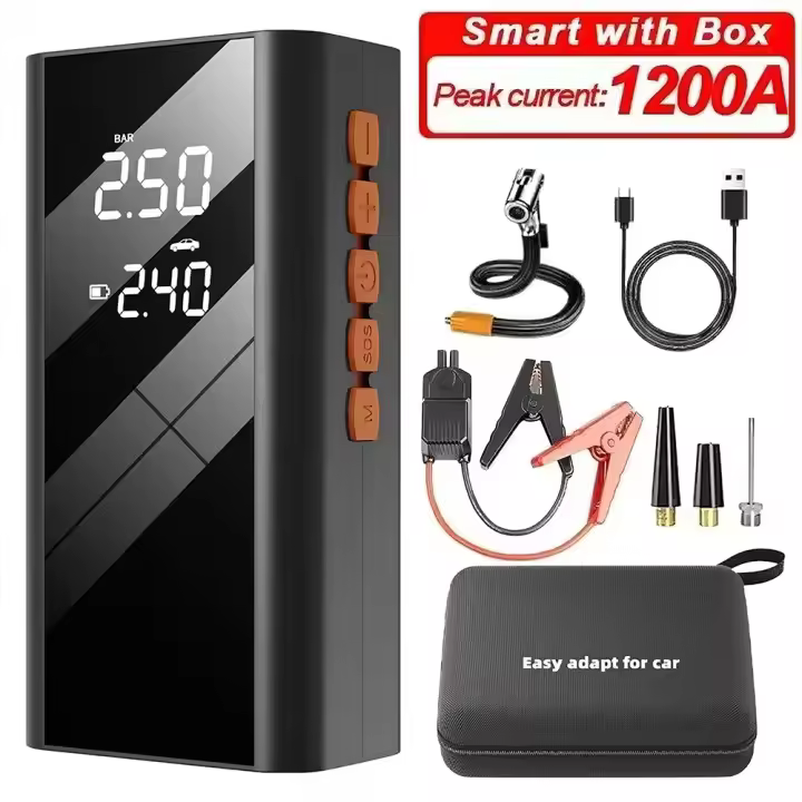 Arrancador de batería de emergencia para coche multifuncional, bomba de aire de Multi-Function4In1, Inflador de neumáticos de 150PSI, compresor de aire, Banco de energía, arranque,Banco de energía con bolsa - 1