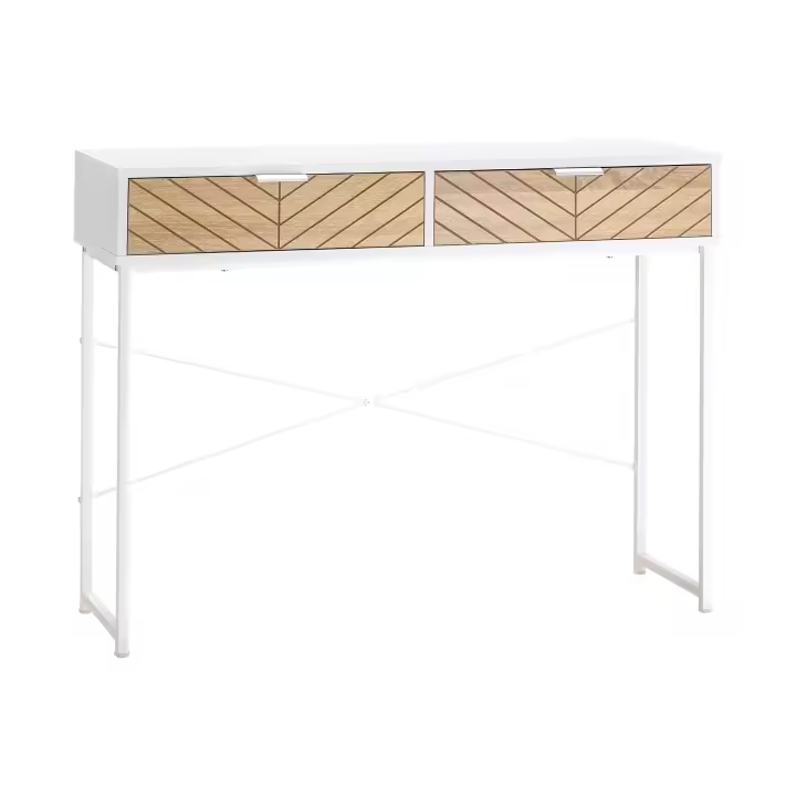 HOMCOM Mesa de Consola 100x30x75 cm Mesa de Entrada con 2 Cajones de Almacenamiento y Marco de Metal Mueble Recibidor Moderno para Pasillo Salón Blanco - 1