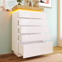 Cajonera, Aparador de Alto Brillo con 6 Cajones, Iluminación LED (Control App), Armario Multifunction para Sala de estar y Dormitorio, 115x73x39 cm - details 0