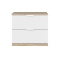 Meimon Conjunto ALAYA: Cabezal para cama de 150 cm en melamina TIPO E1 con acabado en Roble Canadian y Blanco Artik + 2 mesitas de 2 cajones c/u con guías metálicas, tiradores aluminio lacado, tacos ABS - details 1
