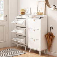 Mueble Zapatero con 3 compartimentos abatibles, Independiente, Organizador de Zapatos abatibles, Zona de entrada, Zapatero Estrecho con compartimento superior, 63*30*134cm, Blanco - details 6