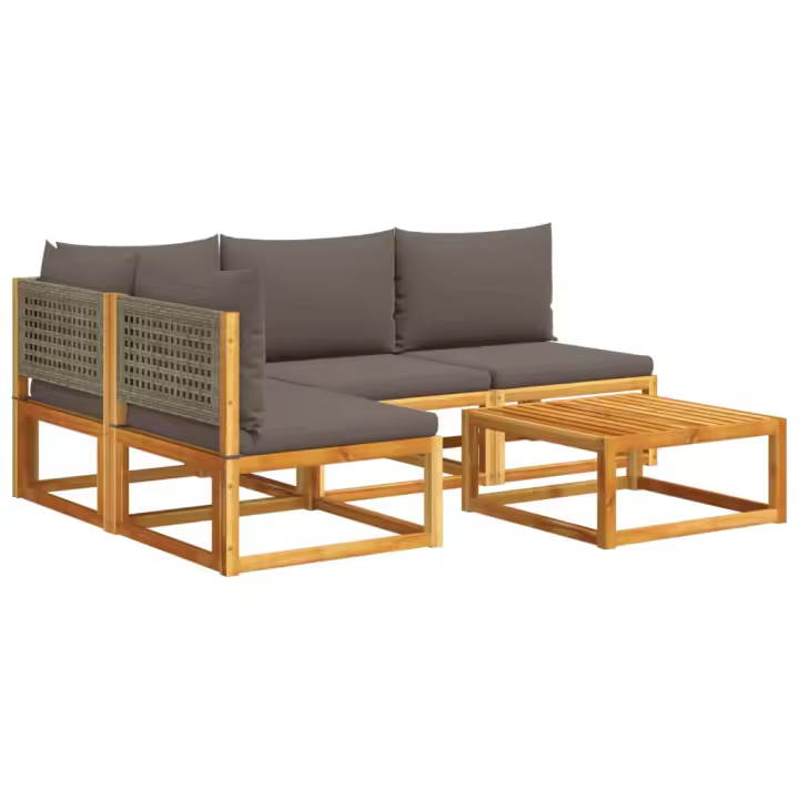 vidaXL Set de sofás de jardín con cojines 5 pzas madera maciza acacia - 1