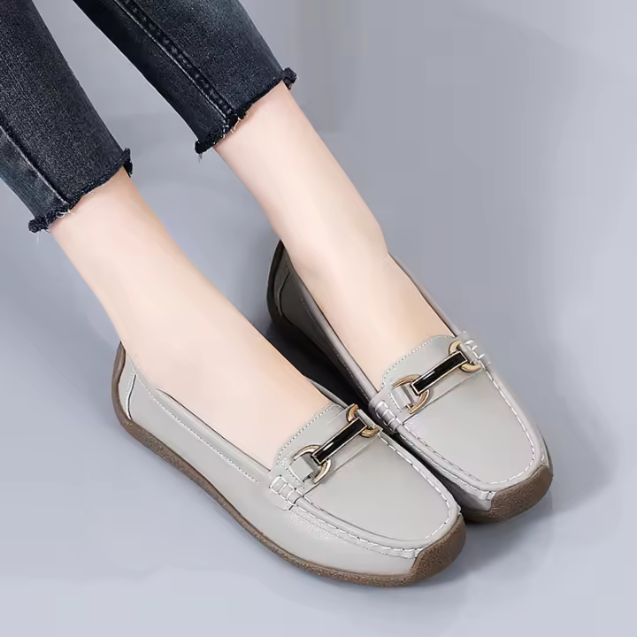 Zapatillas Casuales Para Mujer 2024 Talla Grande Zapatos Planos De Primavera/Otoño Slip-on Mocasines De Cuero Genuino Barco Sin Cierre - 1
