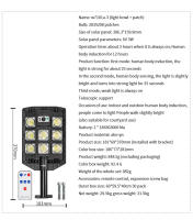 Lámpara De Pared Solar LED Con Sensor De Movimiento PIR Luz Solar Para Callejón Control Remoto 3 Modos Para Jardín - details 11
