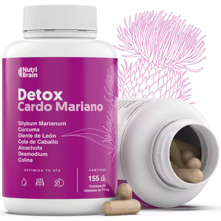NUTRIBRAIN | Cardo Mariano 3X ACCIÓN con Cúrcuma, Diente de León, Alcachofa, Cola de Caballo, Colina & Desmodium | Depurativo DETOX para apoyo Hepático, Diurético y Digestivo | 155 Cáps. - 1