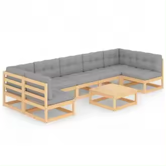 VIDAXL 3077189 set de muebles de 8 piezas de madera de pino natural con cojines en color gris - 1