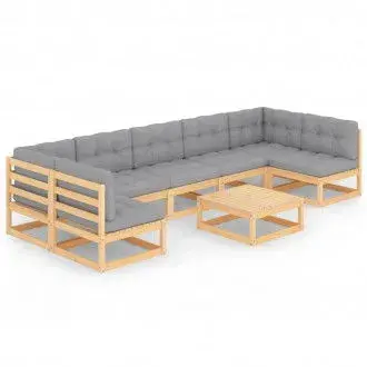 VIDAXL 3077189 set de muebles de 8 piezas de madera de pino natural con cojines en color gris - 1