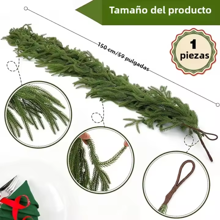 Guirnalda De Ciprés Para Navidad 1.5/1.8/2.7 Metros Decoración De Árbol De Pino Emulando Árbol De Norfolk Hojas De Árbol Para Decoración De Hogar Y Chimenea - 1