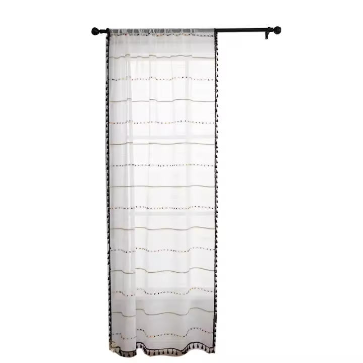 Cortinas Geométricas Negras Y Blancas Para Sala De Estar Y Dormitorio Con Encaje Grommet Modernas Translúcidas De 100% Poliéster - 1
