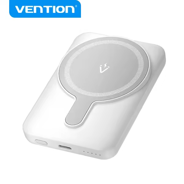 Vention powerbank 5000mah magnetico inalambrico - usb-c dual - 20w - display luminoso - carga rapida - material resistente - color blanco - 1