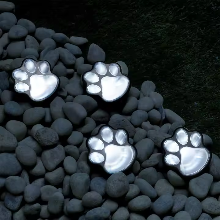 Juego de 4 lámparas LED solares para exteriores con estampados de animales y patas de mascotas, luces decorativas creativas para exteriores, patio, jardín, LED blanco - 1