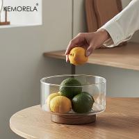 Bol De Frutas De Vidrio Creativo Con Base De Madera Para Ensalada Snacks Popcorn Nueces Contenedor De Almacenamiento Para Hogar Navidad - details 2