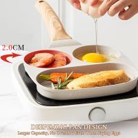 Sartén antiadherente para huevos, sartén antiadherente 3 en 1 con división para parrilla, sartén resistente al calor de 3 secciones, sartén para panqueques pequeños, sartén para cocinar para el desayuno, huevos, tocino y hamburguesas,  (blanco) - details 2