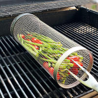 Cesta De Barbacoa Redonda De Acero Inoxidable Con Red De Alambre Cilíndrica Portátil Para Camping Al Aire Libre Asador Grill - details 1