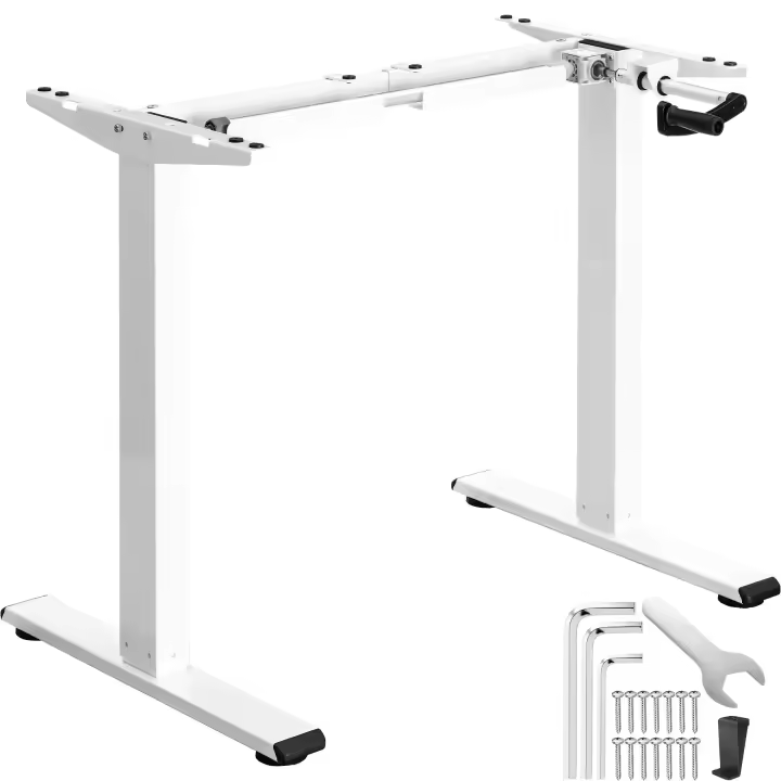 Tectake - Estructura de escritorio Idun ajustable en altura con manivela, Ajustable en altura sin escalonamientos con manivela plegable, Anchura del marco ajustable para una adaptación perfecta a diferentes superficies de escritorios, Gran capacidad - 1