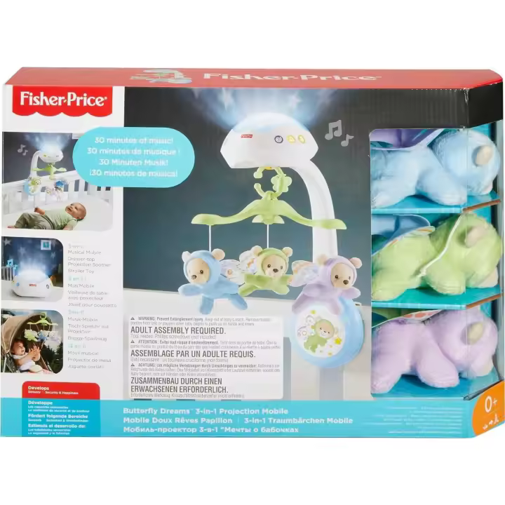 Fisher-Price Móvil Ositos Voladores - Producto para Bebés - 3 Opciones de Sonido - con 3 Ositos - Control Remoto -  0+ Meses - CDN41 - 1